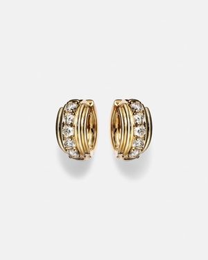 STONE AND STRAND Dainty Boulevard 14Kt Huggie Earrings With Diamonds - White