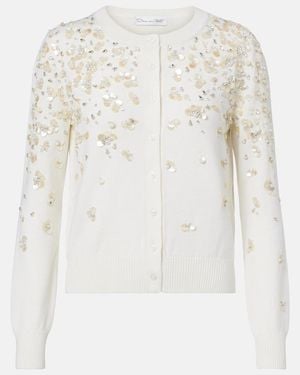 Oscar de la Renta Bestickter Cardigan Aus Schurwolle - Weiß