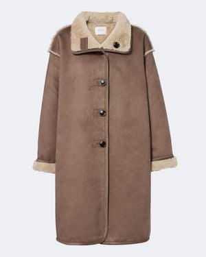 Velvet Yves Teddy-Trimmed Coat - Brown