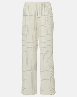 TOTEME Monogram Cotton-Blend Wide-Leg Trousers - White