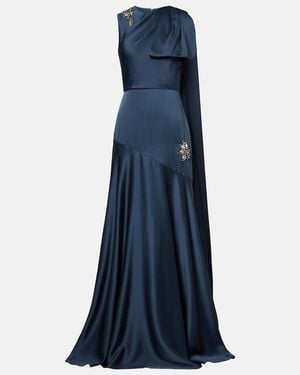 Erdem Embellished Scarf-Detail Satin Cady Gown - Blue