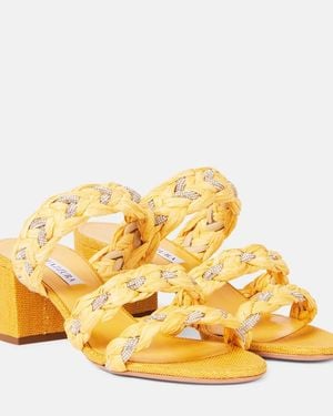 Aquazzura Costiera 50 Embellished Raffia Sandals - Yellow