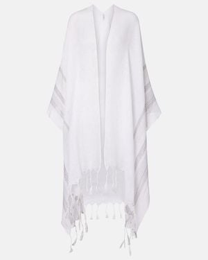 Brunello Cucinelli Poncho De Lino Con Flecos - Blanco