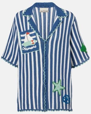 ALÉMAIS Crochet Striped Cotton Shirt - Blue