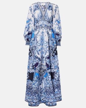 CAMILLA Printed Linen And Silk Maxi Dress - Blue