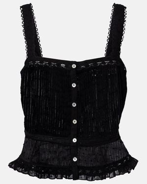 Poupette Berry Lace-Trimmed Cotton Top - Black