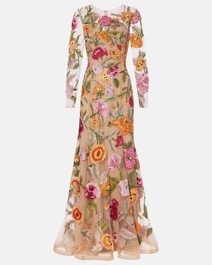 Carolina Herrera Embroidered Floral Tulle Gown - Natural