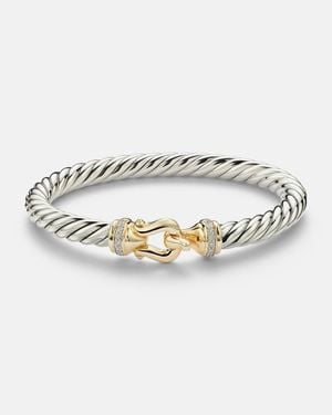 David Yurman Cable Flex Buckle Sterling And 14Kt Bracelet With Diamonds - Metallic