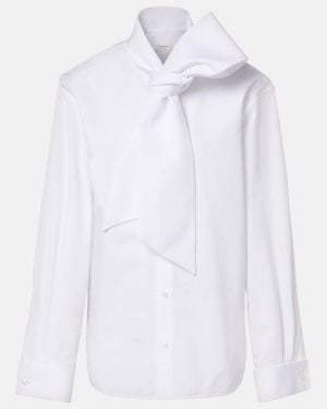 Saint Laurent Scarf-Detailed Cotton-Poplin Shirt - White