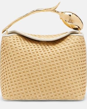 Erdem Bloom Mini Leather-Trimmed Raffia Top-Handle Bag - Metallic