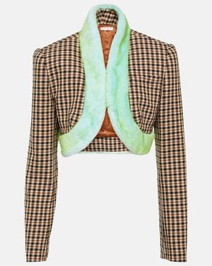 Area Cropped Wool And Cotton Jacket - Green