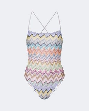 Missoni Badeanzug Zigzag Aus Haekelstrick - Weiß