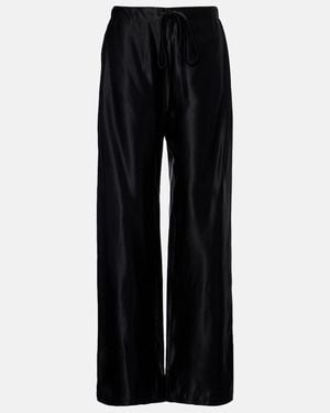 KHAITE Rohen Satin Wide-Leg Trousers - Black
