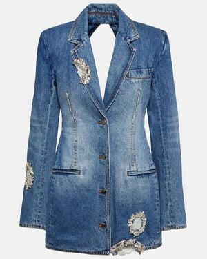Area Embellished Cutout Denim Blazer - Blue