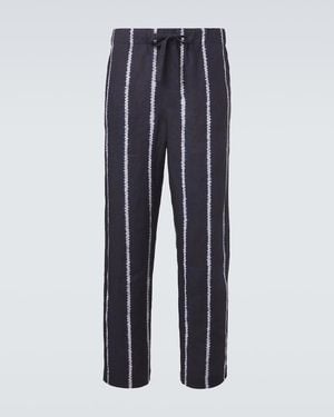 Commas Striped Linen Wide-Leg Pants - Blue