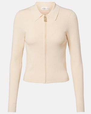 Victoria Beckham Mila Ribbed-Knit Zip-Up Top - Natural