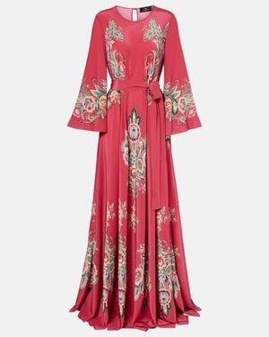 Etro Belted Printed Silk Maxi Dress - Red