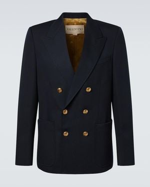 Valentino Double-Breasted Virgin Wool Blazer - Blue