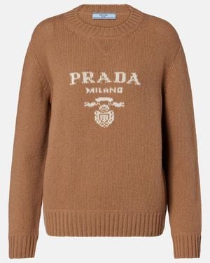 Prada Logo Wool And Cashmere Jumper - Brown