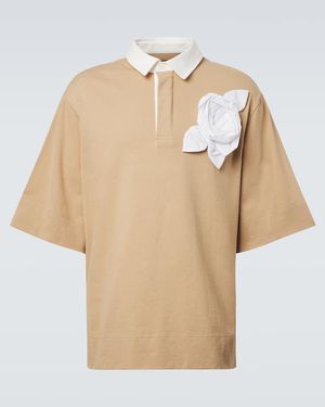 Simone Rocha Floral-Applique Cotton Jersey Polo Shirt - Natural