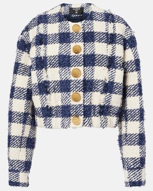 Balmain Checked Tweed Jacket - Blue