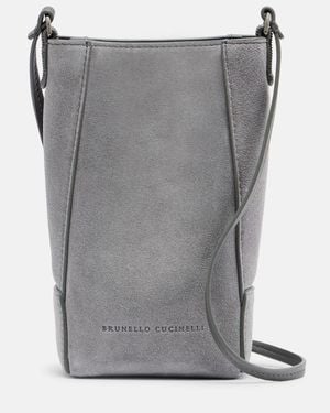 Brunello Cucinelli Monili Suede Crossbody Bag - Grey