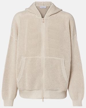 Brunello Cucinelli Open-Knit Cotton-Blend Lame Zip-Up Hoodie - White