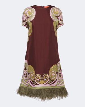 La DoubleJ Minikleid Kells Swirl Aus Seide Mit Federn - Braun