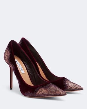 Aquazzura Meadow Lace-Trimmed Velvet Court Shoes - Purple