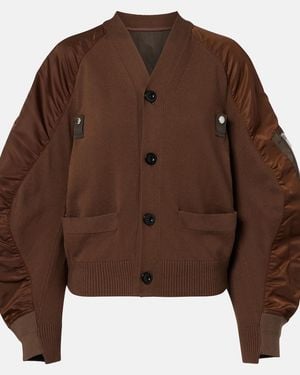 Sacai Cotton-Blend And Twill Cardigan - Brown