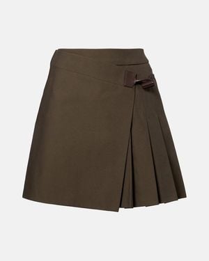 Loewe Leather-Trimmed Cotton-Blend Wrap Skirt - Green