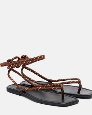 Veronica Beard Carmina Leather-Trimmed Thong Sandals - Brown