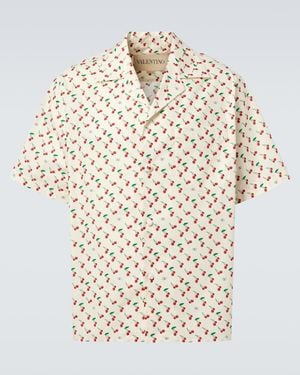 Valentino Cherryfic Cotton Poplin Bowling Shirt - White