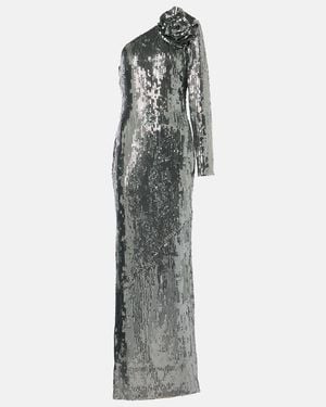 Roland Mouret Floral-Applique Sequined Gown - Grey