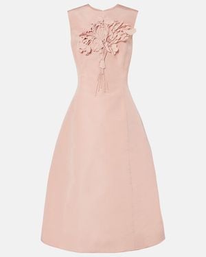 Oscar de la Renta Bouquet Embroidered Silk Cocktail Dress - Pink