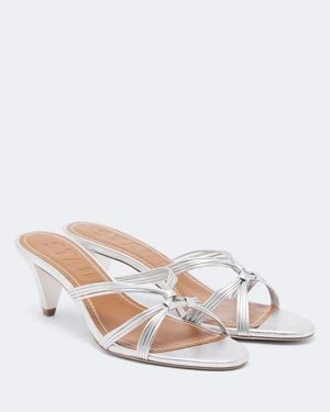 STAUD Carrie Metallic Leather Mules - White