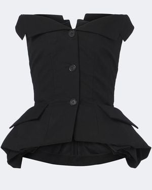 Magda Butrym Peplum Cotton Bustier Top - Black