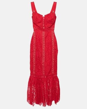 Self-Portrait Floral Cotton-Blend Lace Midi Dress - Red