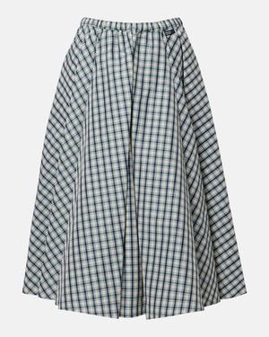 Prada Checked Cotton-Blend Chambray Midi Skirt - Blue