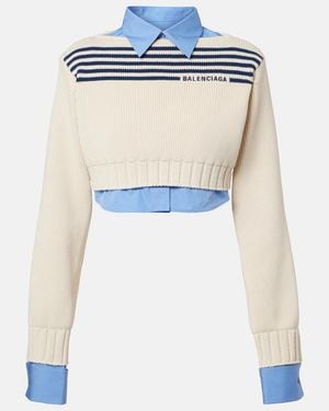 Balenciaga Striped Cropped Cotton Jumper - Blue