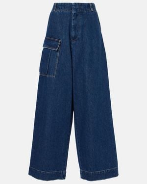 Plan C Pantalones Anchos De Denim De Tiro Medio - Azul