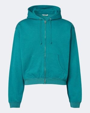 AURALEE Cotton, Wool, And Silk Zip-Up Hoodie - Blue