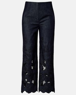 Veronica Beard Osborne Cotton Chambray Wide-Leg Trousers - Blue