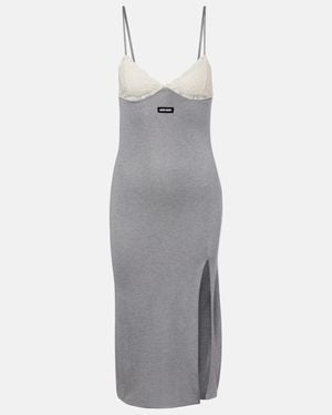 Miu Miu Lace-Trimmed Silk Jersey Midi Dress - Gray