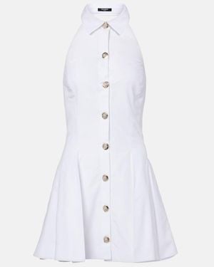 Balmain Flared Cotton-Poplin Halter-Neck Mini Shirt Dress - White