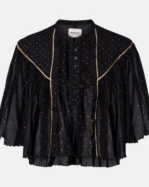 Isabel Marant Veenia Embellished Cropped Cotton Top - Black