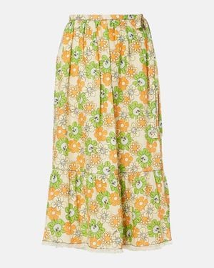Marni Leinen-Midirock Mit Blumen-Print - Mehrfarbig