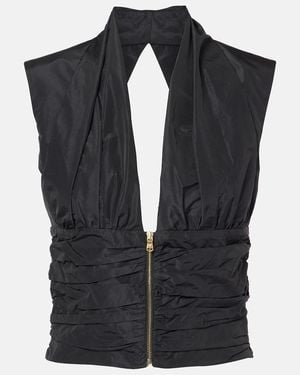 Patou Ruched Taffeta Top - Black