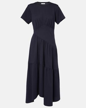 FRAME Gathered Panelled Cotton Midi Dress - Blue