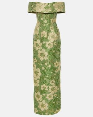 Markarian Clover Off-Shoulder Brocade Gown - Green